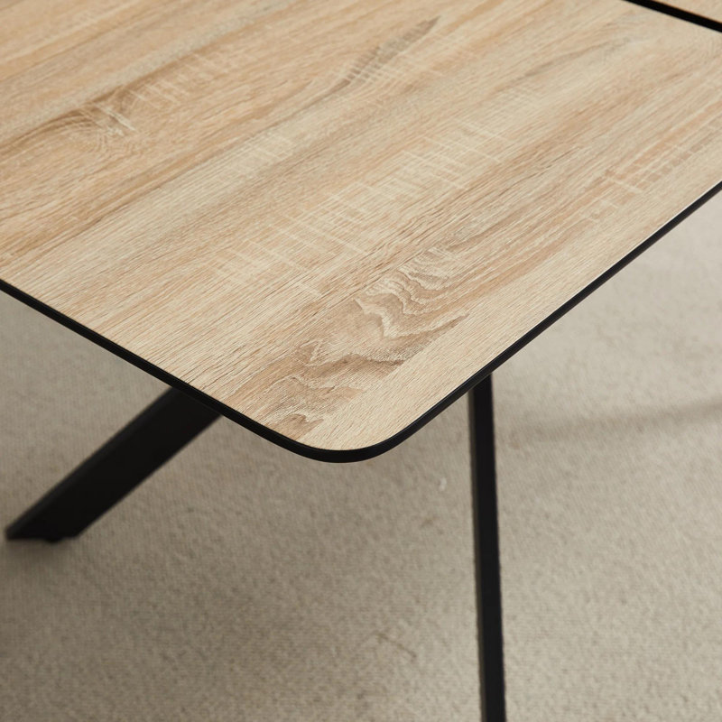 Extendable Oak Metal Base Dining Table