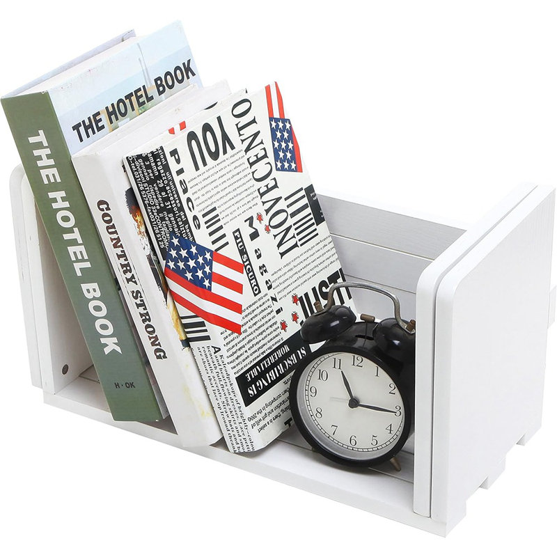 Organisateur de bibliothèque de bureau en bois blanc, support de bibliothèque réglable extensible