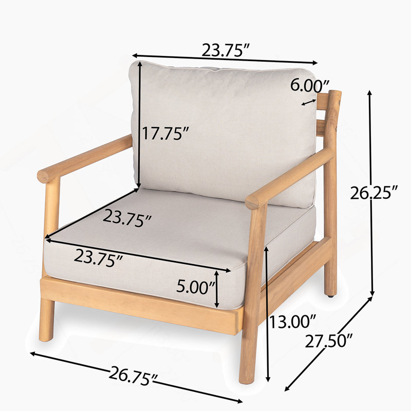 Ensemble de conversation en bois d'acacia, fauteuil club et table basse avec coussin résistant à l'eau, teck et beige