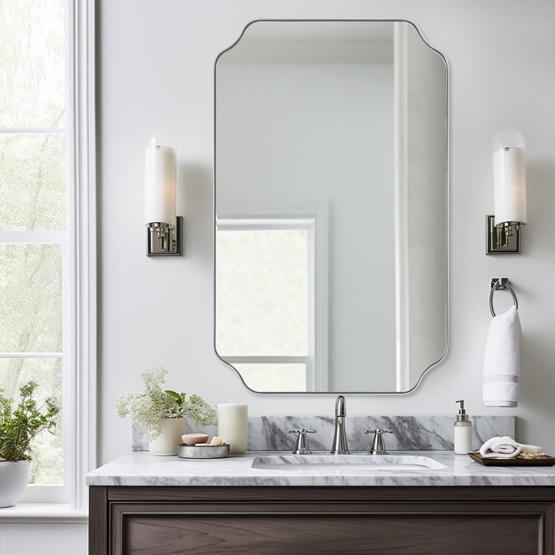 Miroir de salle de bain Modern Cadre en acier inoxydable, 40 po x 24 po, Chrome poli