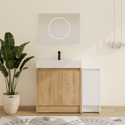 Ensemble de meuble-lavabo simple 42 po avec lavabo en résine Quarnar et armoire de rangement blanche