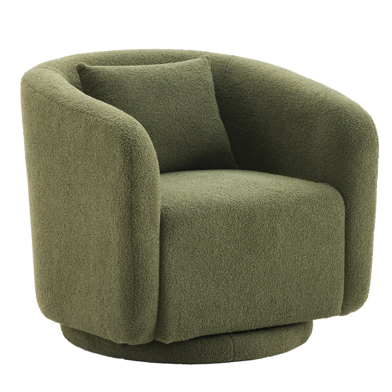Boucle Polyester Upholstered Swivel Armchair, Green