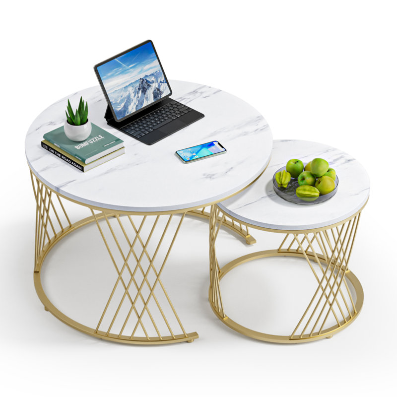 Table basse gigogne 2 pièces Nathean , Blanc, Doré