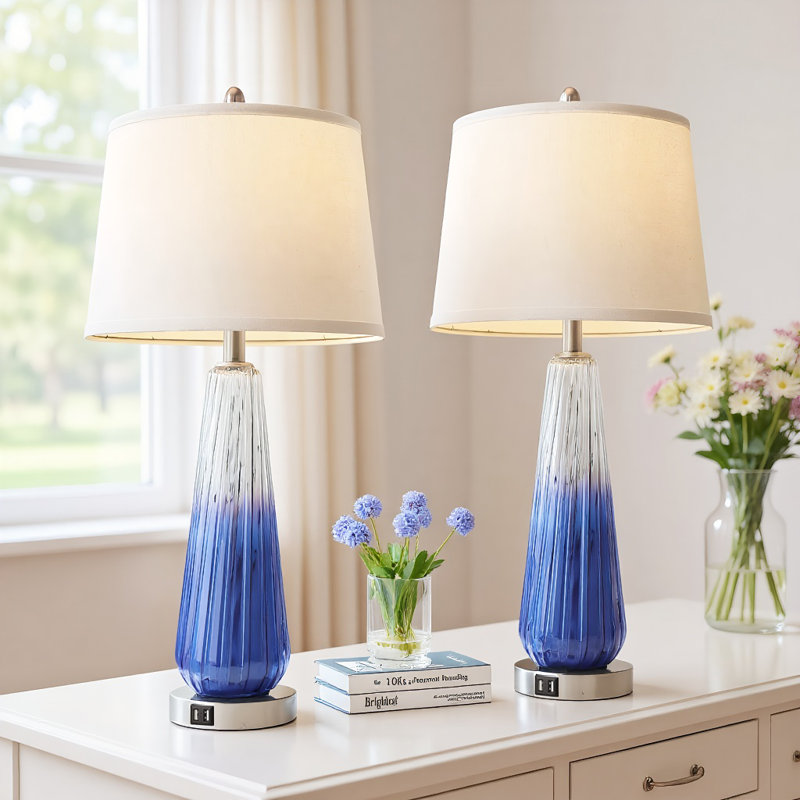 Ensemble de 2 lampes de table en verre modernes à commande tactile, à intensité variable à 3 voies et ports USB A + C