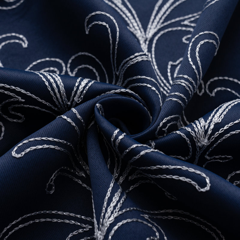 Kinnear Embroidered Room Darkening Window Curtain, 54" W x 90" L, Navy