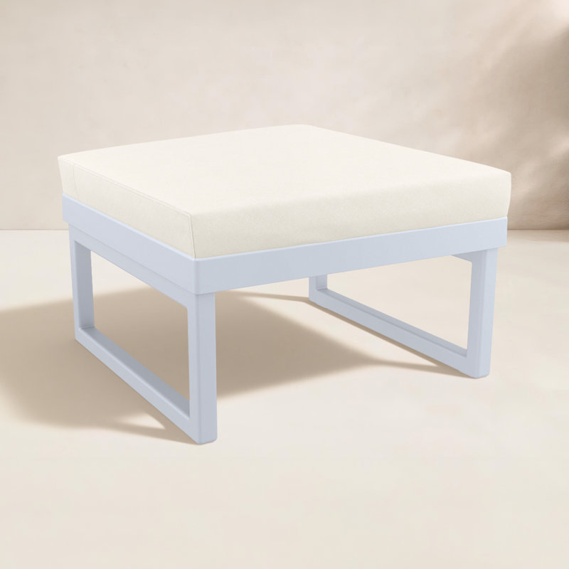 Repose-pieds d'extérieur avec coussin Lane, Argenté / Gris, Toile Sunbrella® naturel