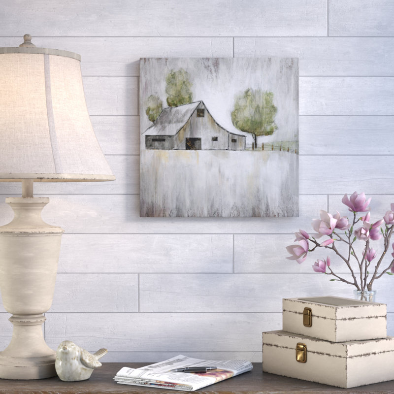 " Weathered Barn ", 16" H x 16" W, Wrapped Canvas, No Frame