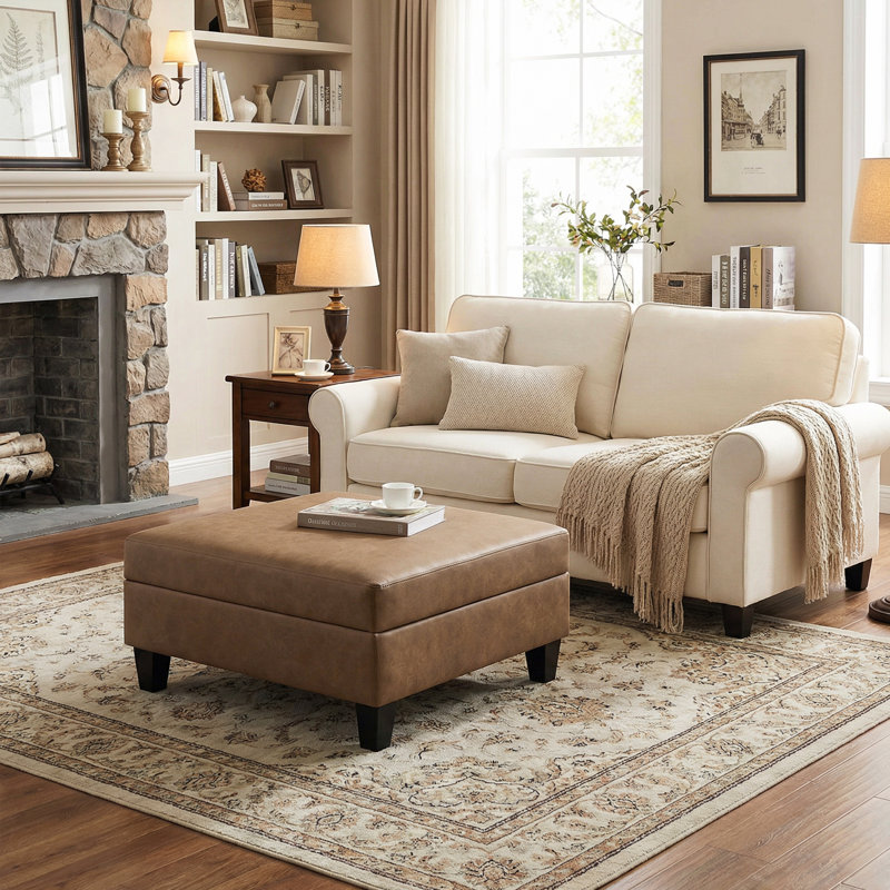 Lift Top Four Leg Coffee Table with Storage, Saddle Brown