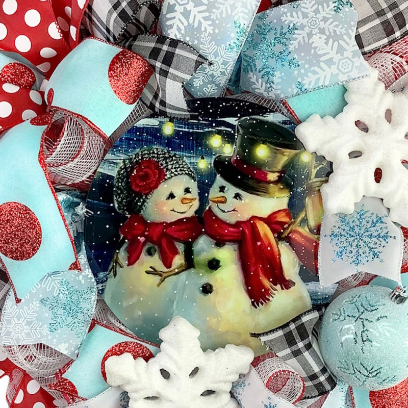 Couronne en maille 18 po M. et Mme Bonhomme de neige