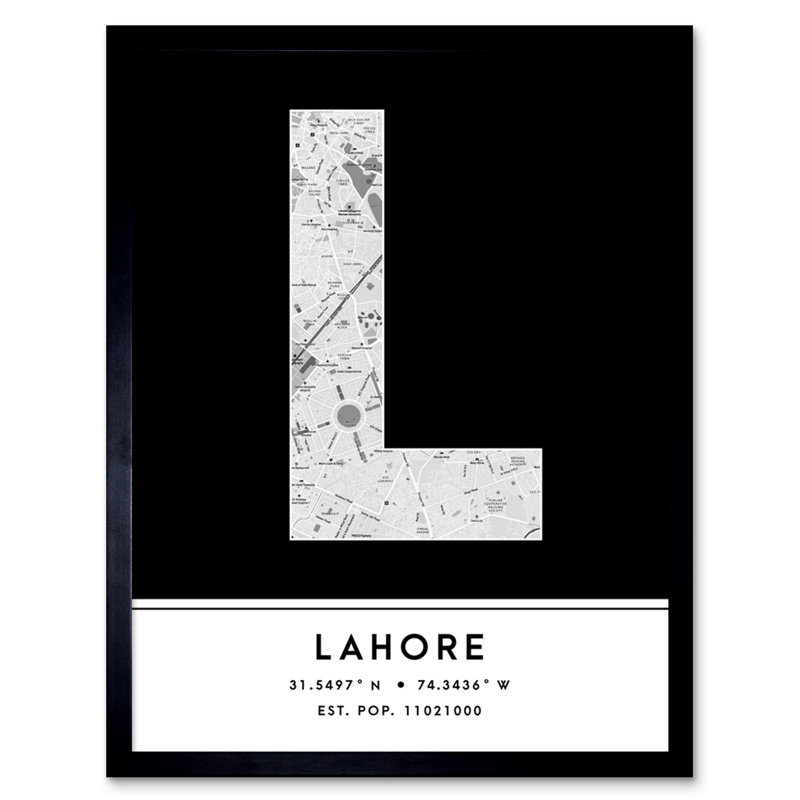 Lahore City Map Lahore Pakistan City Map Black And White - Single Picture Frame Typography