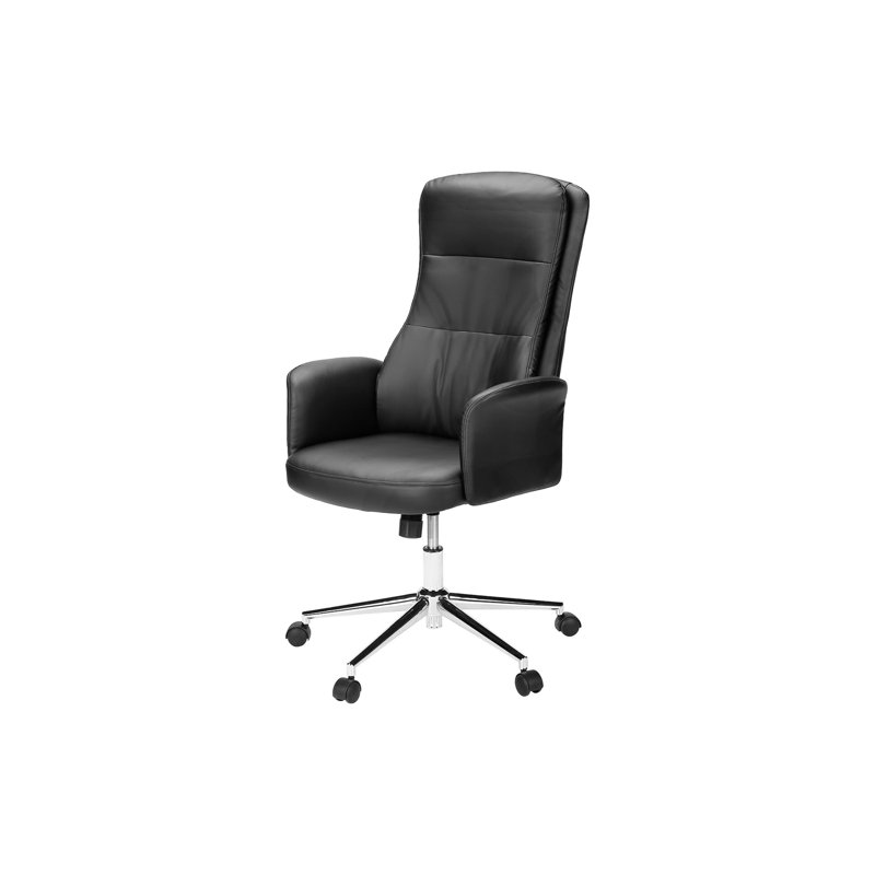 Chaise de bureau pivotante avec hauteur réglable, aspect cuir noir et base en métal pour un travail confortable et ergonomique