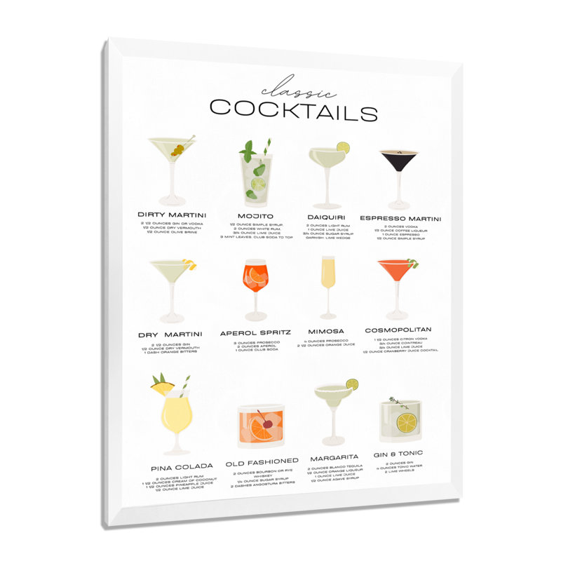 Recettes de cocktails classiques - Art mural de salon, cocktails, Cadre photo blanc, H 40 po x l 30 po