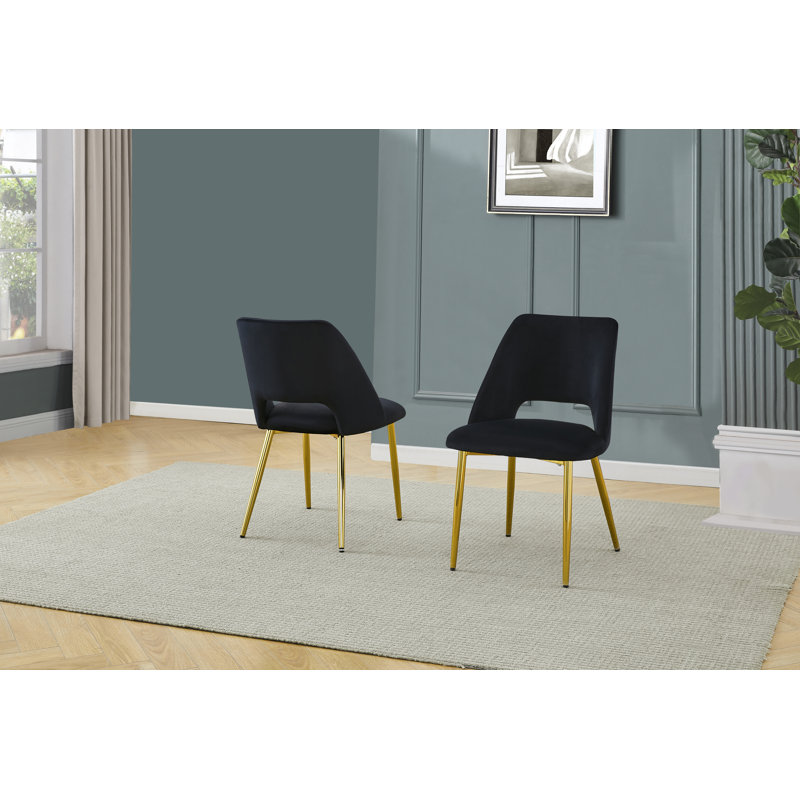 Ivylynn Upholstered Side Chairs with Gold Chrome, Black Velvet