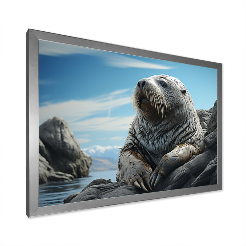 Morse côtier majestueux sur toile, H 34 po x l 44 po x P 1,5 po, Cadre simple argenté