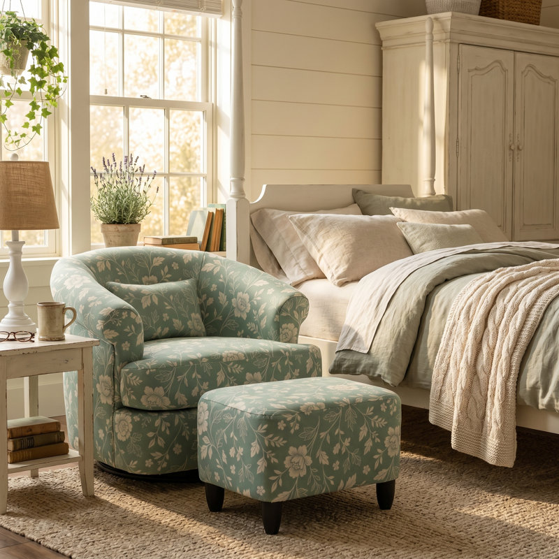 Ensemble de fauteuil pivotant avec repose-pieds, Lin vert