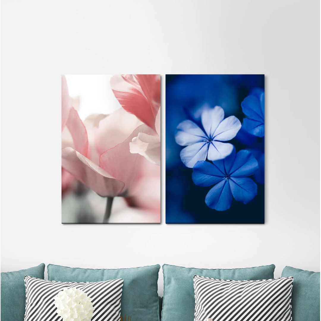 2-tlg. Leinwandbilder-Set - Fotografie „Flowers White Tulips Blue Summer Soft”