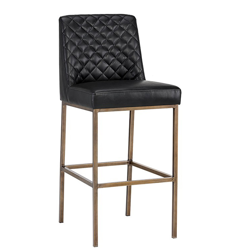 Leighland Barstool - Coal Black, Black Faux Leather, Bar Stool (30" Seat Height)
