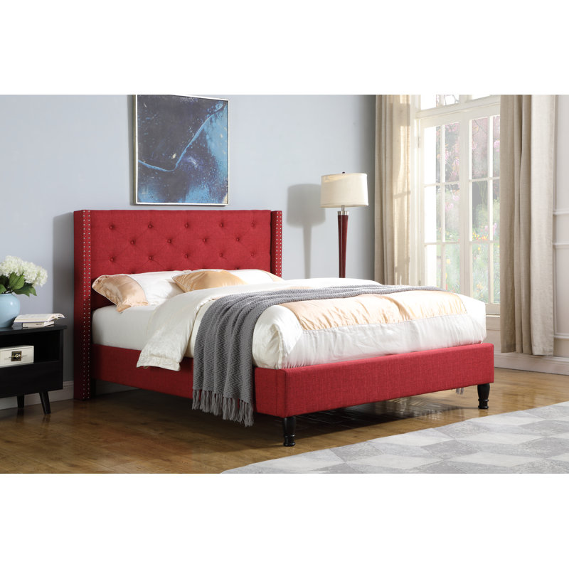 Lit plateforme bas capitonné Acklin, Double, Bourgogne