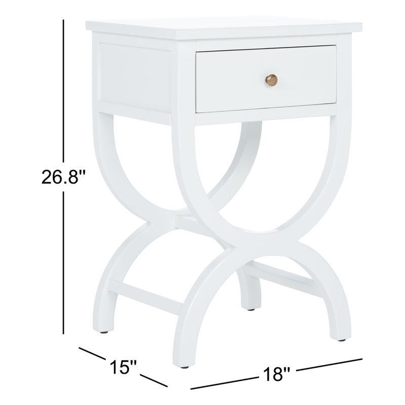 Floris Solid Wood End Table with Storage, Off White