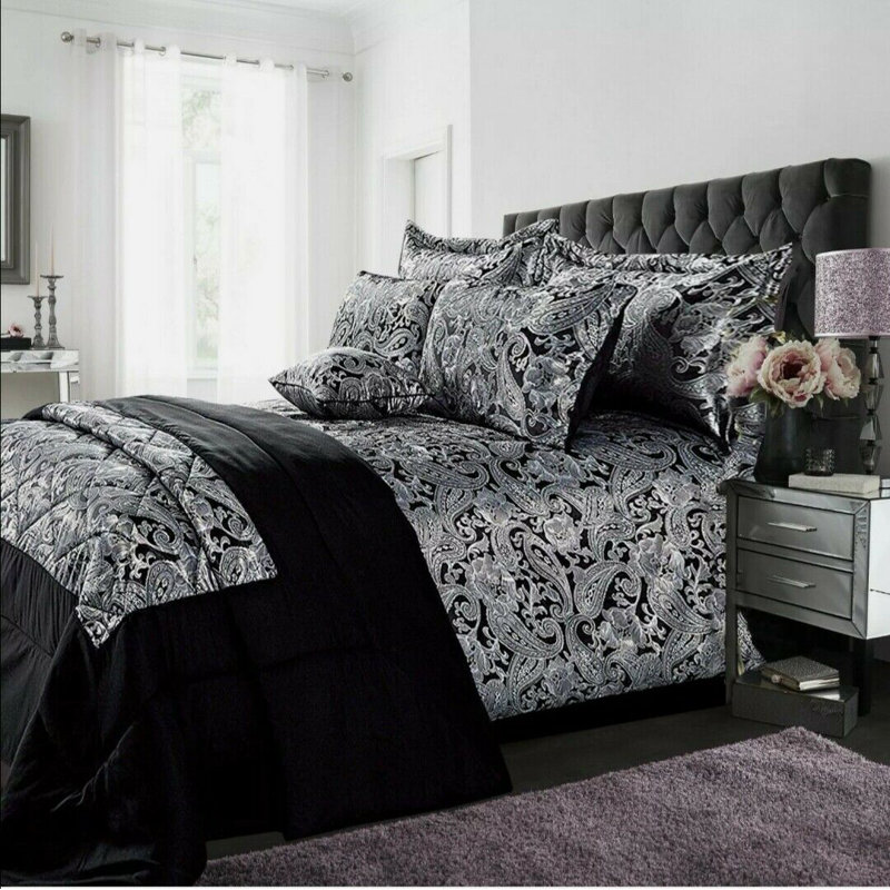 Dieter Polyester Paisley Bedspread with Pillowcases Included, 180 x 240 cm, Black