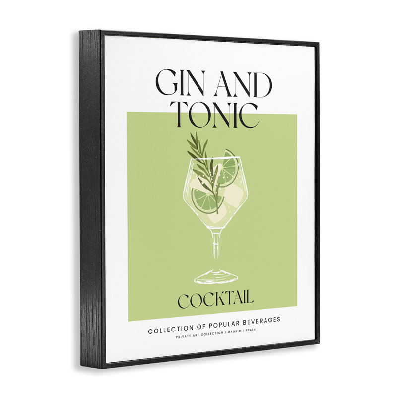 Art giclée encadrée Minimal Gin and Tonic, design par Lettré et doublé, Giclée encadrée noir minuit, H 30 po x l 24 po