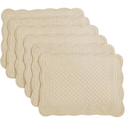 Light Brown Quilted Cotton Rectangular Placemats (Set of 6)