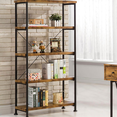 Rustic 4-Shelf Bookcase In Antique Nutmeg And Black, Provides Ample Storage Space Black With 4 Shelves, Adds Flavor To Home Office Living Room Decor
