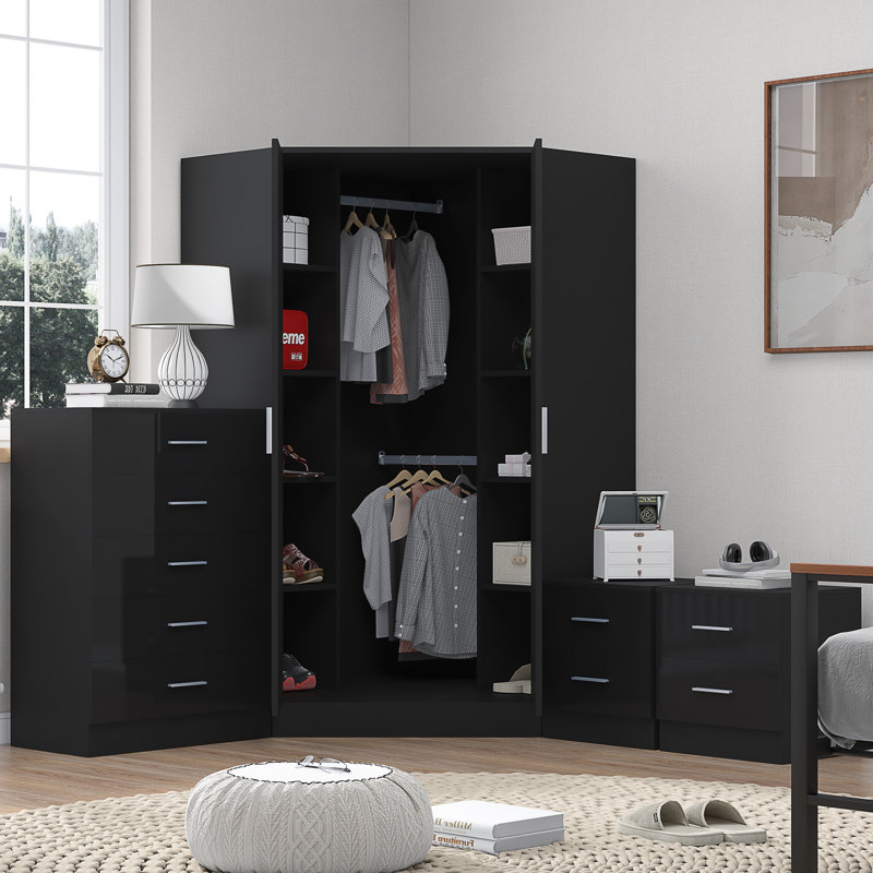 Eva Piece Bedroom Set, Black Gloss / Black Oak