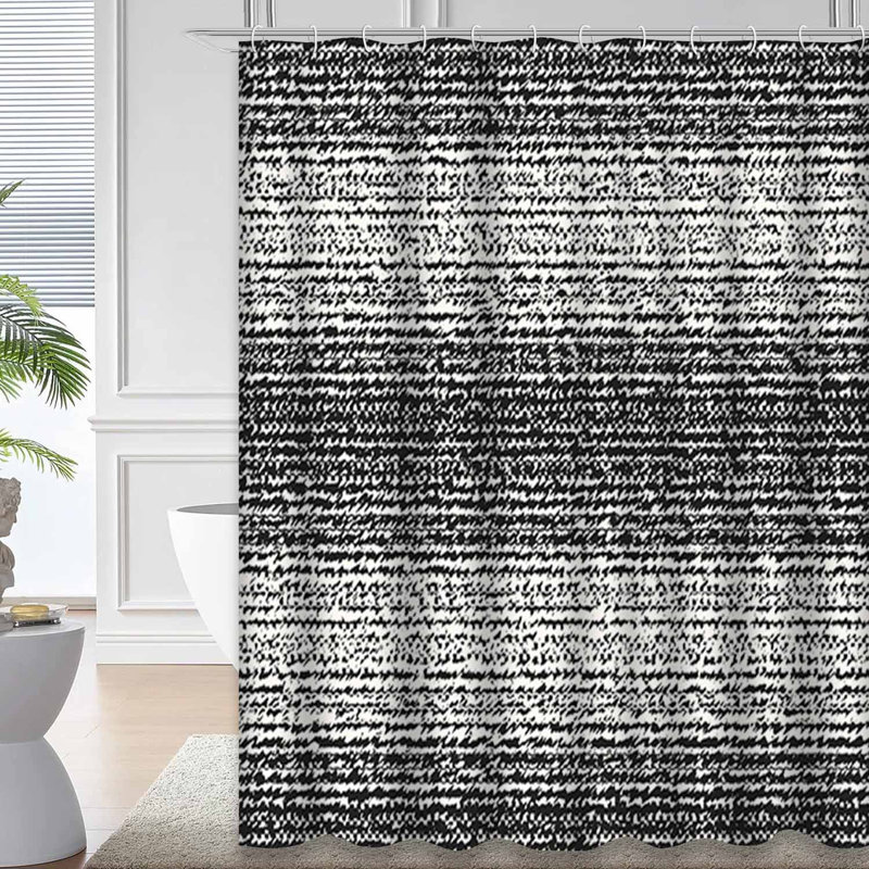 Rideau de douche abstrait à rayures abstraites et blanches avec 12 crochets, 72" L x 78" W