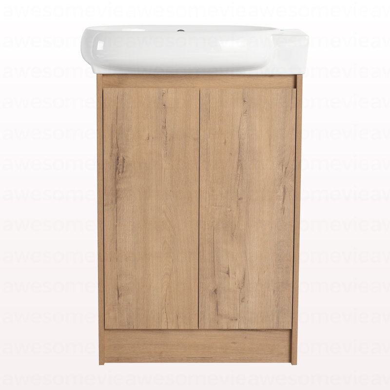 Meuble-lavabo autoportant de 23 po avec lavabo et portes à fermeture douce, Imitation chêne