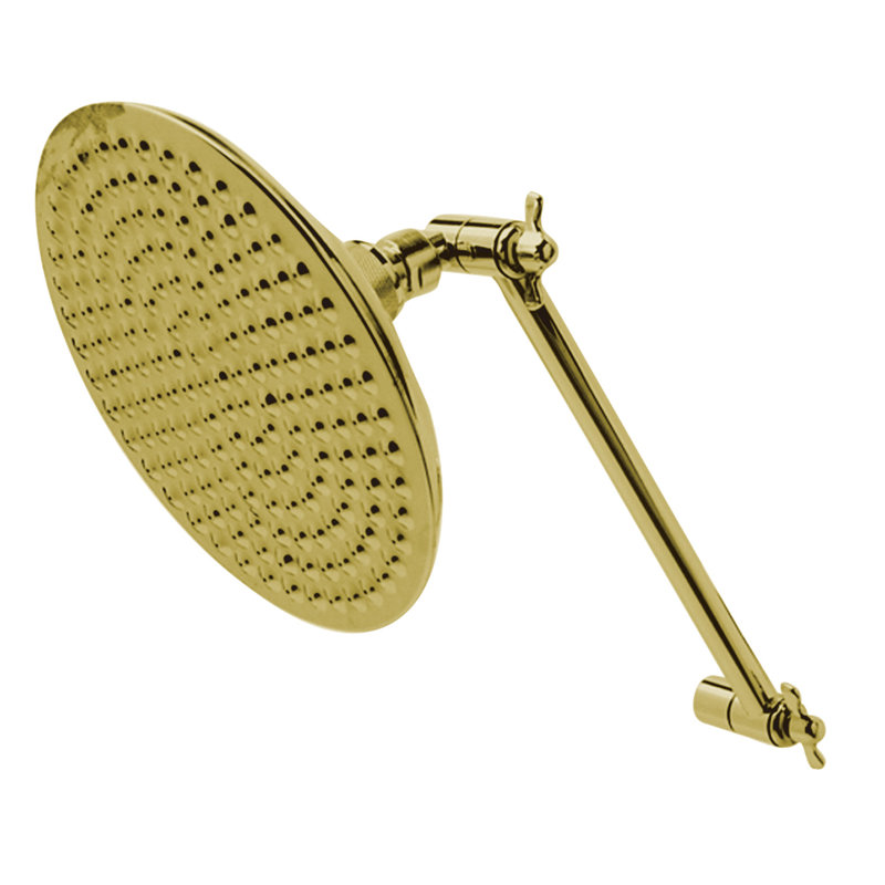 Pomme de douche ronde en laiton 7-3 / 4 po avec bras de douche réglable haut et bas Kingston, Laiton poli