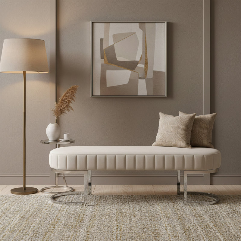 Banc décoratif en velours orchidée - gris