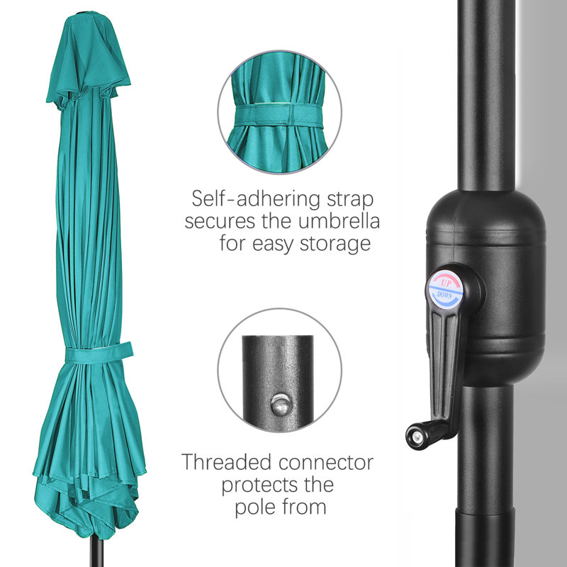 7.5 Ft Peacock Blue Solar LED Lighted Patio Umbrella