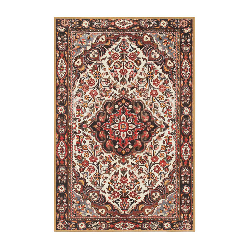 Tapis traditionnel beige / noir Gertraut, Rectangle 2 pi x 4 pi