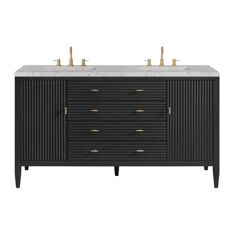 Myrrin 60'' W Double Vanity, Eternal Jasmine Pearl, Carbon Oak, 8" Widespread