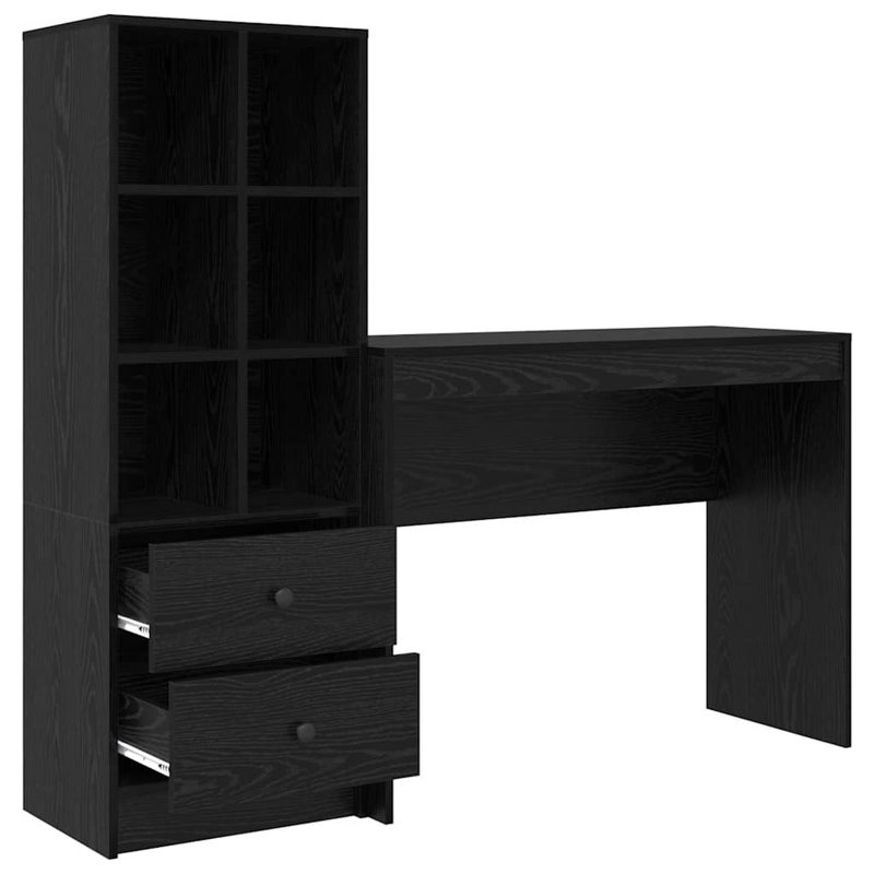 Desk With Storage With Shelf 2 Pcs 100 X 40 X 76 Cm, Black Oak