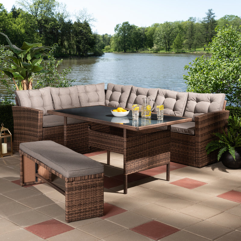 Ensemble de patio 4 pièces en rotin avec coussins