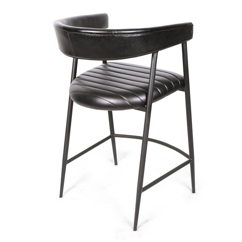 Upholstered Counter Stool with Metal Frame, Black