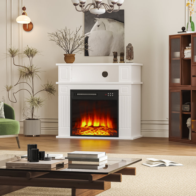 Foyer électrique 18 "avec manteau de cheminée, Blanc