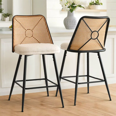 Upholstered 26.5" Rattan Counter Stool