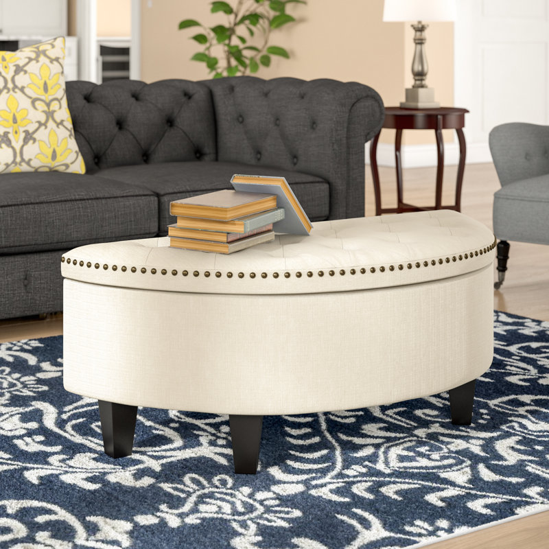 Rangement demi-cercle capitonné noir 44 po Venne, Light Blue Linen