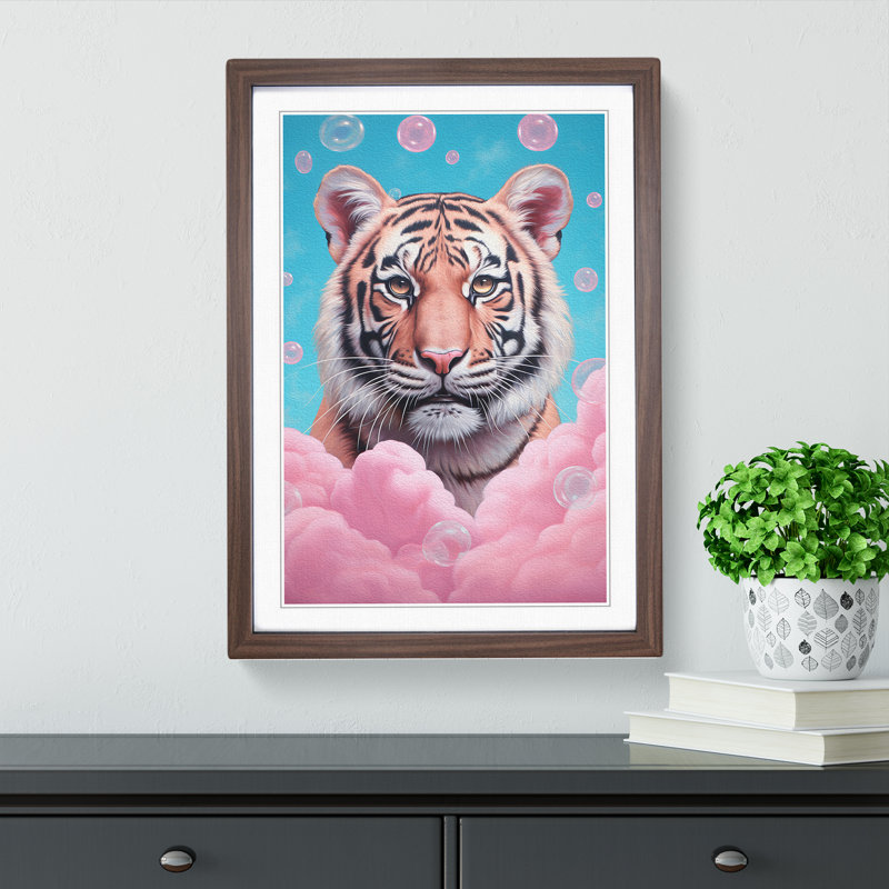 Tiger Bubble Gum Painting - Framed Print, 34cm H x 25cm W, Walnut Framed