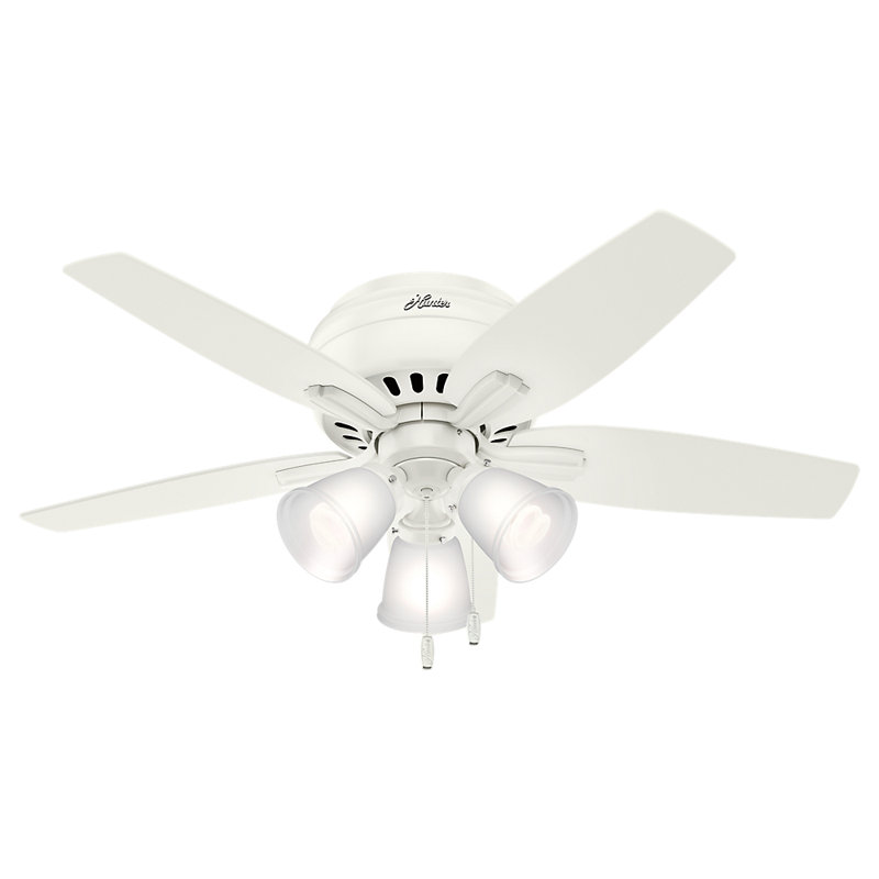 Newsome 42" 5 - Blade Traditional Indoor Flush Mount Ceiling Fan with Lights and Pull Chains, Fresh White