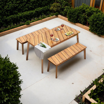 4-person Solid Acacia Wood Rectangular Dining Set
