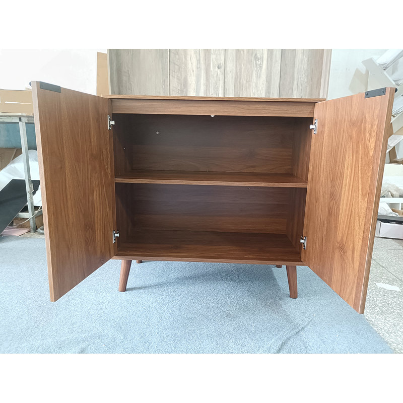 Sideboard Buffet Cabinet With Storage, Farmhouse Buffet Cabinet With Paper Clip Design, Wood Coffee Bar Storage Cabinet For Kitchen, Dining Room, Living Room, Entryway, Walnut,31.5" W