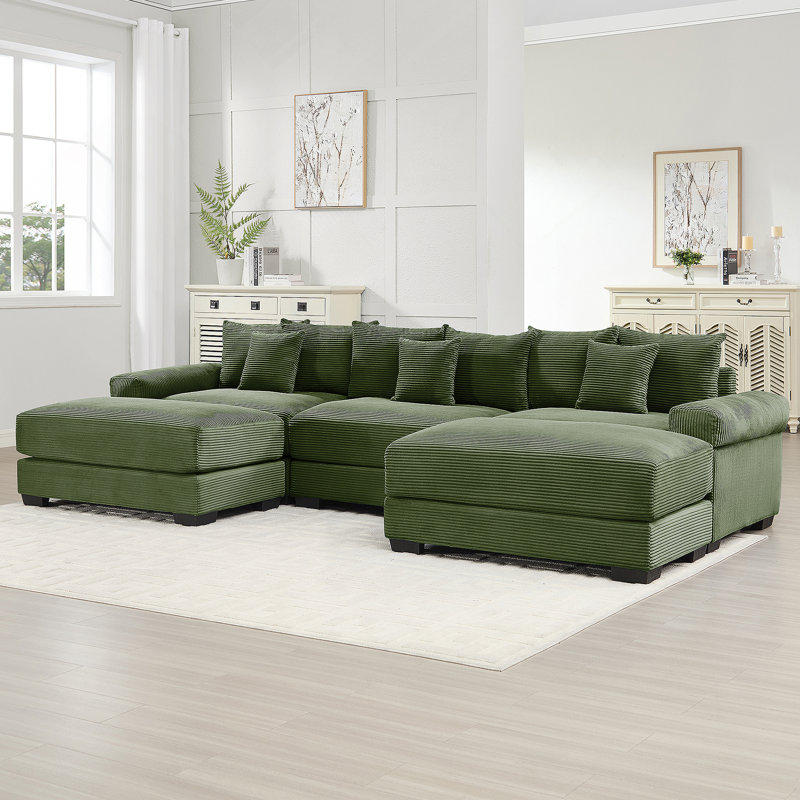 Très grand canapé modulaire 130 po Cloud, Velours côtelé vert