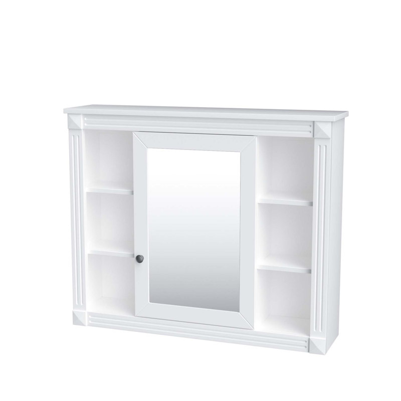 Armoire à pharmacie murale moderne avec miroir et 6 tablettes ouvertes pour salle de bain, Blanc
