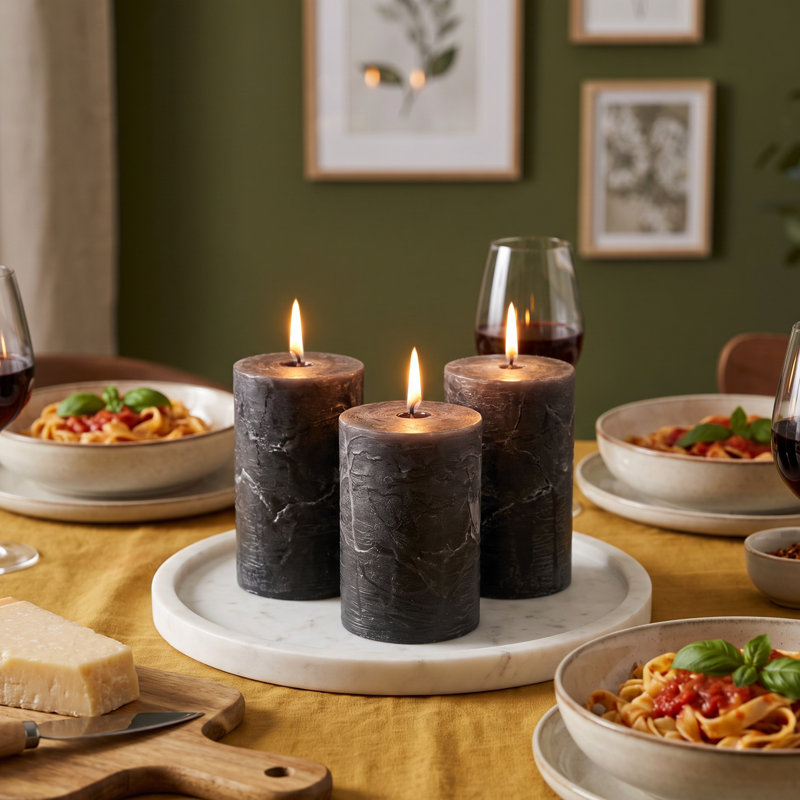 3 Piece Pillar Candle Set, Dark Grey