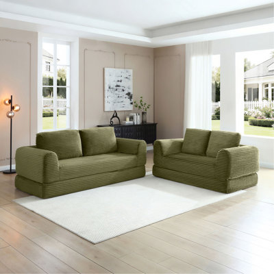 Canapé-lit convertible 2-en-1 pliable, canapé-lit en velours côtelé moderne avec 2 * oreillers, ensemble de canapé-lit modulaire sans dossier avec lit escamotable, canapé-lit pliant pour le salon