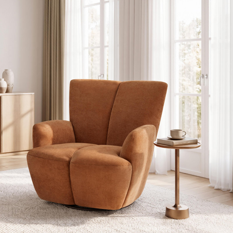 Modern Upholstered 360° Swivel Barrel Accent Armchair, Orange